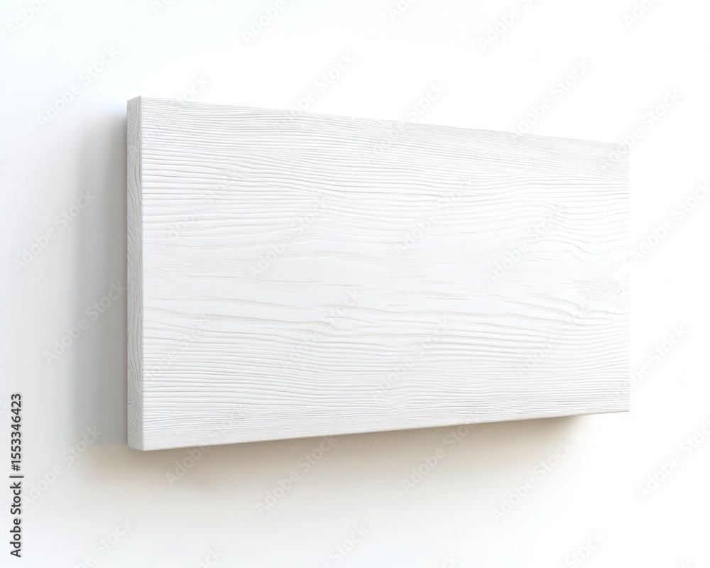 Poster a close up of a rectangular white wooden plank with visible grain texture on a white background