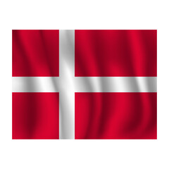 Obraz premium Flag of Denmark wavy flutters in wind, with folds 3d