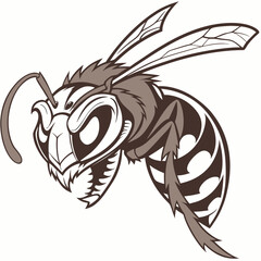 monstrous hornet head facing front its very angry Animal Vector Illustration in Line Art and Silhouette Style Featuring Unique Creative Wildlife Concepts for Digital Artists and Designer