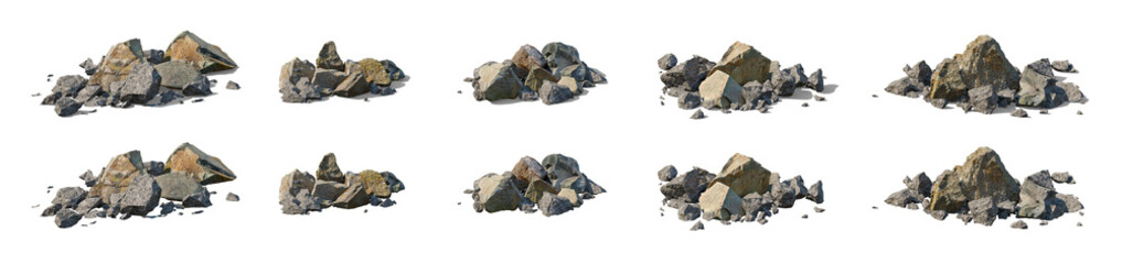 Group of stones isolated png on transparent background premium realistic cutout. Stone Pile. With and without a falling shadow © Roman