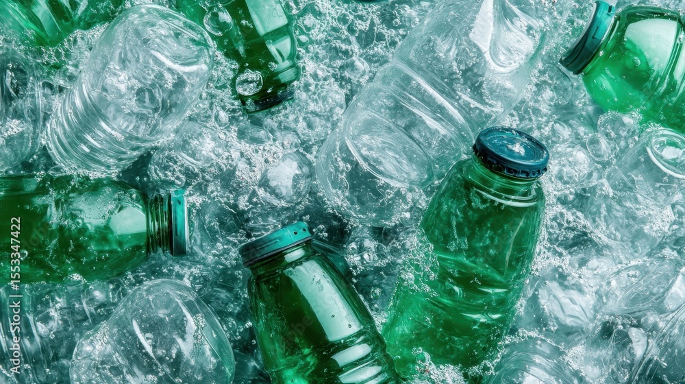 Aufkleber this image showcases a dynamic assortment of water bottles submerged in sparkling bubbles, emphasizi