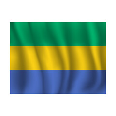 Flag of Gabon wavy flutters in wind, with folds 3d