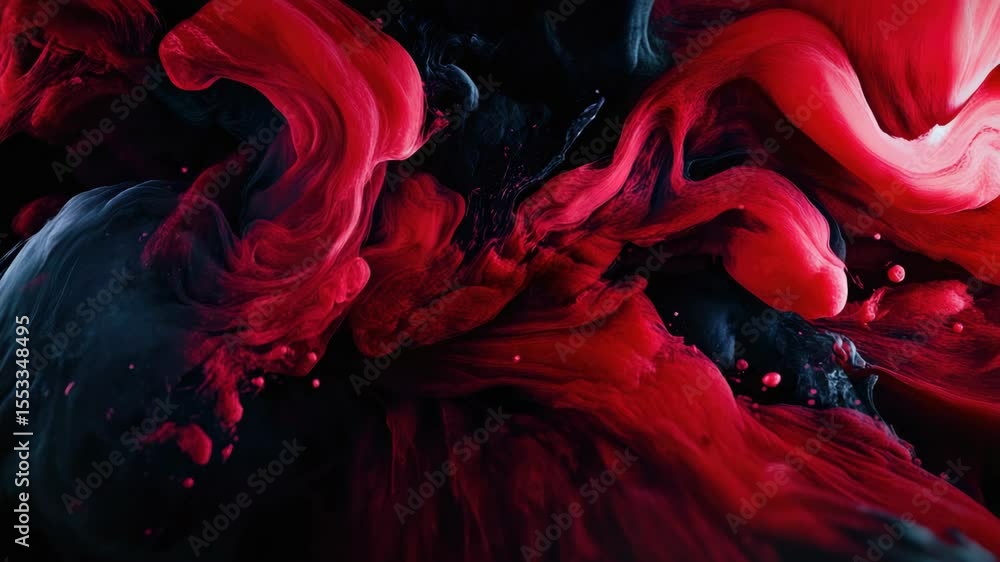 Poster vibrant red and black paint splatters over a dark background, creating a dynamic and artistic .