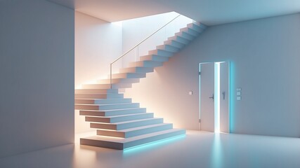 Modern Abstract Staircase with Glowing Open Door