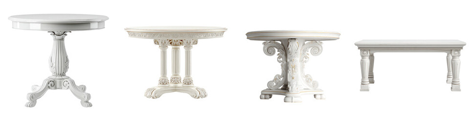 Obraz premium Elegant White Tables: Collection of Various Styles Isolated