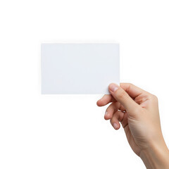 Fototapeta premium Hand holding blank white card isolated on transparent background
