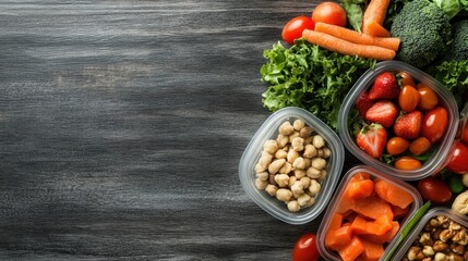 An appealing arrangement of fresh vegetables alongside healthy snacks, highlighting vibrant colors and nutritious options, perfect for promoting healthy living and lifestyle choices.