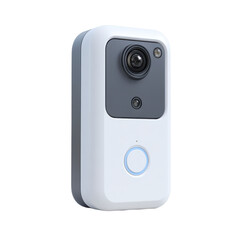 Obraz premium White and gray security camera with a blue button. isolated-on-ransparent-3d-background