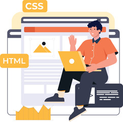 Web UI-UX design, web development concept. Web design, application design, coding, and web building on pastel purple background. 3d Vector Illustration
