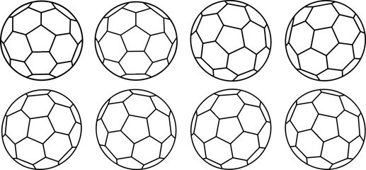 Set of soccer ball sketch outline coloring book page vector illustration line art