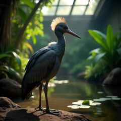 Obraz premium Shoebill is standing its indoor enclosure in the zoo. He stand like statue all the time.