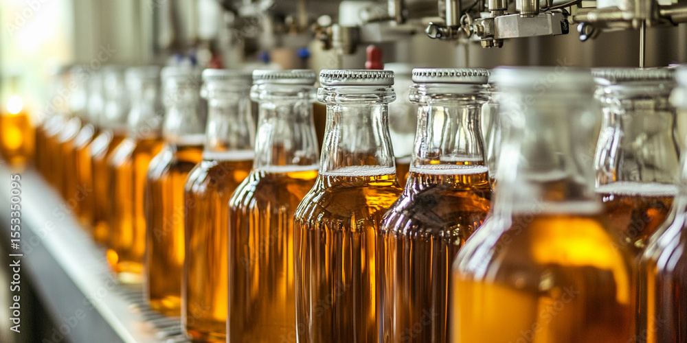 Poster Efficient bottling process of beverages on the production line Generative AI