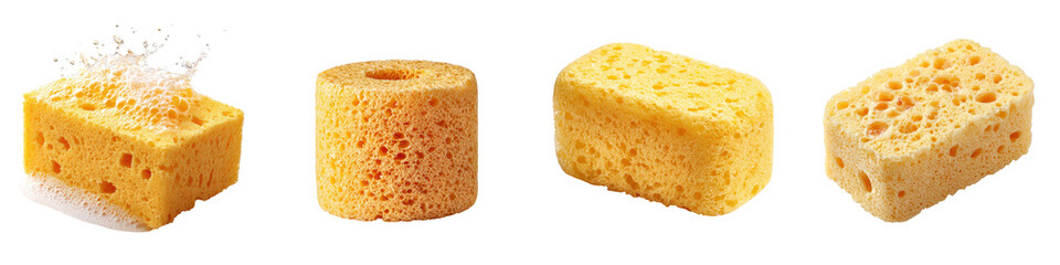 Assorted Yellow Cleaning Sponges: Different Shapes and Textures