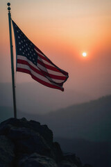 Celebrate independence day with a beautiful sunset and american flag display