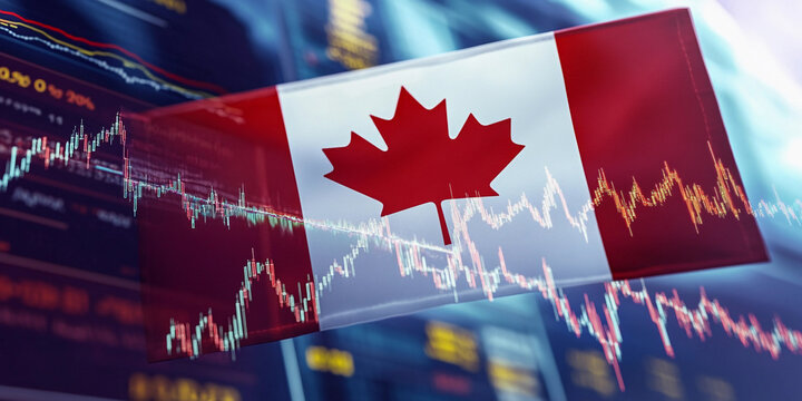 Canadian flag overlays financial market trends chart Generative AI