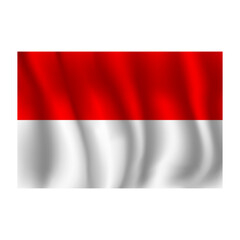 Flag of Indonesia wavy flutters in wind, with folds 3d