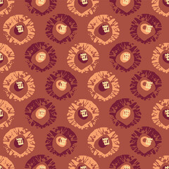 Polka dot blockprint seamless vector pattern. Neutral unisex whimsical style for wallpaper, backdrops and handmade print texture. All over vintage background. 