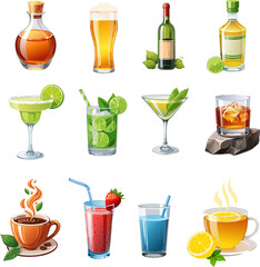 Assortment of refreshing and diverse beverages, perfect for any occasion. This image highlights a variety of delicious drink options, showcasing a vibrant selection of cocktails, spirits.