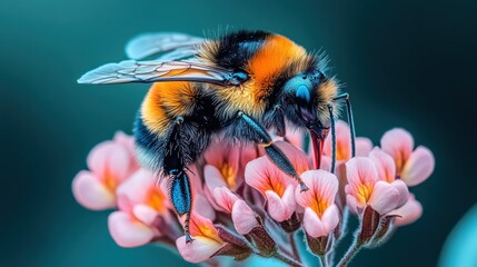 Close-up of a bee on a pink flower cluster