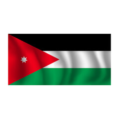 Flag of Jordan wavy flutters in wind, with folds 3d