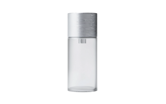Elegant frosted glass airless pump container ideal for skincare and cosmetic packaging isolated on transparent background PNG