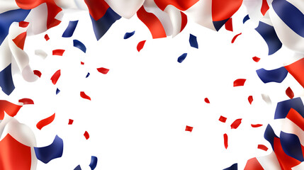 realistic Bastille Day mockup, top view with French flags, isolated on transparent background