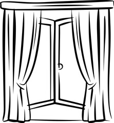 open window with curtains outline coloring book page line art vector illustration