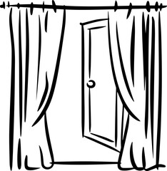 open window with curtains outline coloring book page line art vector illustration