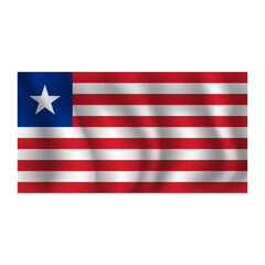 Flag of Liberia wavy flutters in wind, with folds 3d