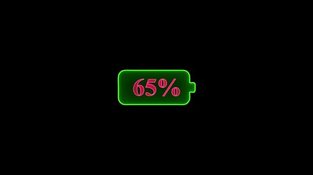 Charging screen percent, screen cell phone display while charging battery 65%, and black background .