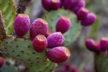 Prickly pear cactus fruit in the desert