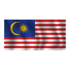 Flag of Malaysia wavy flutters in wind, with folds 3d
