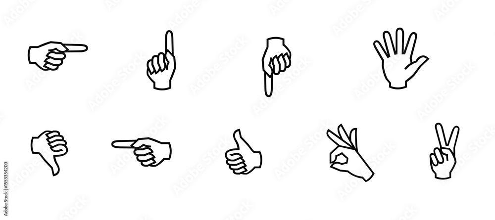 Poster hand gesture line icon set | vector hand signals and expressions for ui design and communication