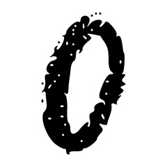 Hand-drawn numbers with brush strokes and spray ink texture, grunge calligraphy font in doodle style. Flat vector illustration isolated on white background.