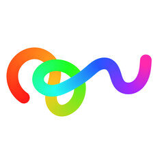 Abstract wavy lines with colorful gradient ribbon shapes, organic squiggle pattern, playful doodle elements in a 3D rainbow design. Flat vector illustration isolated on white background.