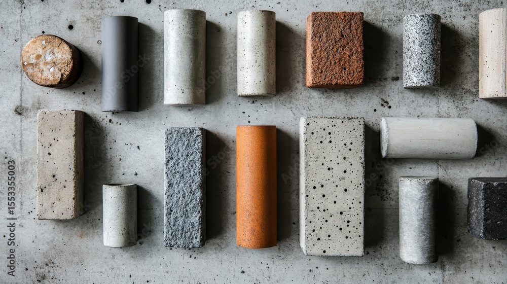 Aufkleber an array of different concrete samples showcases various textures and colors, demonstrating the vers