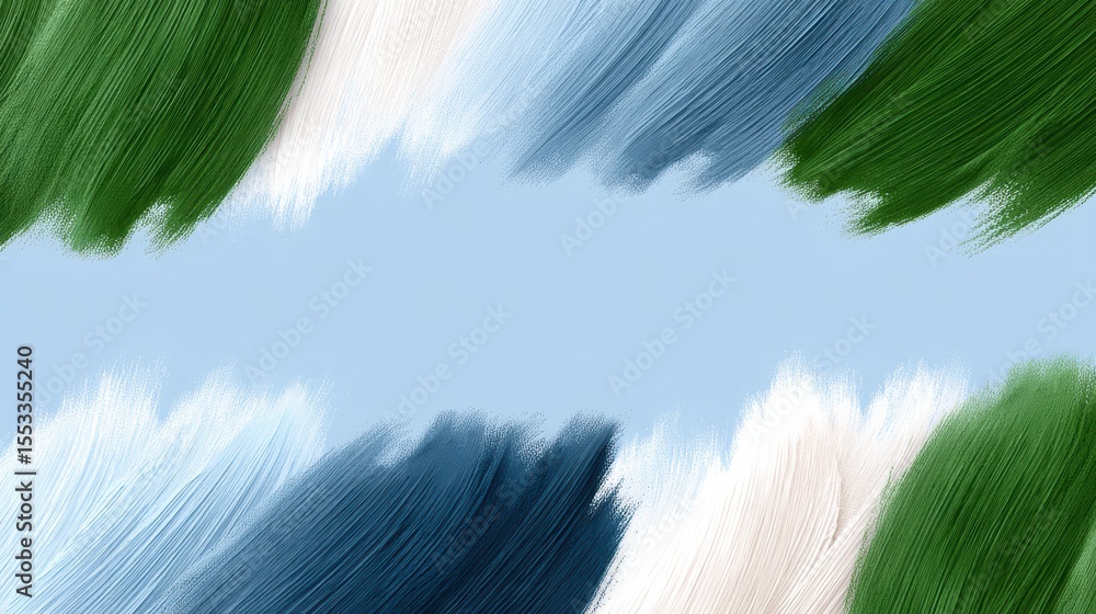 Poster abstract blending of green, white, and navy blue brushstrokes creating a soft textured frame with op