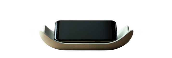 Smartphone resting in a concrete holder on transparent background smartphone