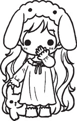 A fun and whimsical black and white doodle artwork showing a group of cute cartoon characters, including a smiling star, a frog, a flower, and other imaginative creatures.