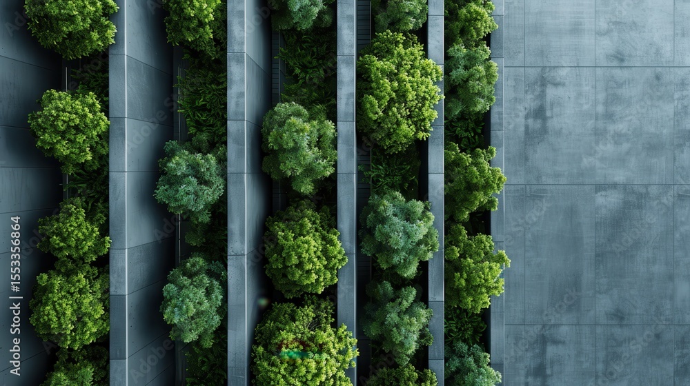 Aufkleber this overhead image captures urban greenery with neatly arranged trees, showcasing a blend of nature