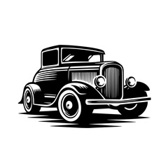 Black and white silhouette vector of a Old car on white background