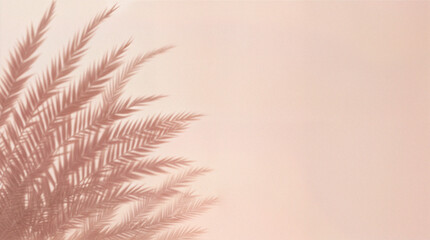 Blurred shadow from palm leaves on the light pink wall. Minimal abstract background for product presentation. Spring and summer.