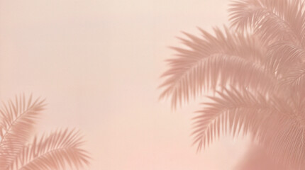 Blurred shadow from palm leaves on the light pink wall. Minimal abstract background for product presentation. Spring and summer.