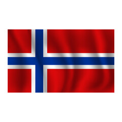 Flag of Norway wavy flutters in wind, with folds 3d