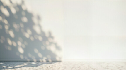 Minimal abstract light gray background for product presentation. Soft shadow and light from windows on white wall.