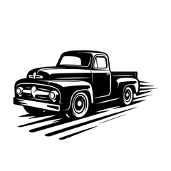 Black and white silhouette vector of a Old car on white background