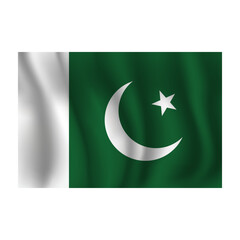 Flag of Pakistan wavy flutters in wind, with folds 3d