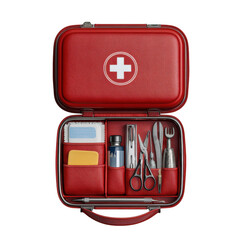 Red first aid kit isolated on transparent background