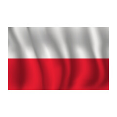 Flag of Poland wavy flutters in wind, with folds 3d