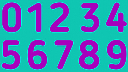 Vibrant Purple Numbers 0-9, illustration, design